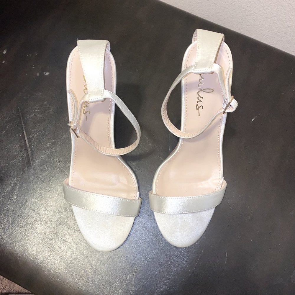 Ellyy White Satin Ankle Strap Stiletto Heels